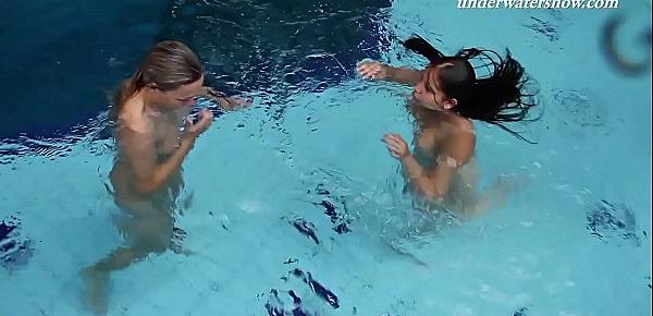  Iva Brizgina and Paulinka hot softcore lesbians in the pool